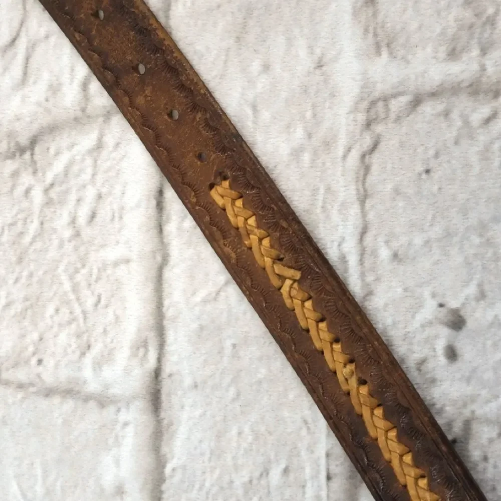 Recho Mexico Men’s Brown Tooled Braided Leather Belt Size 34